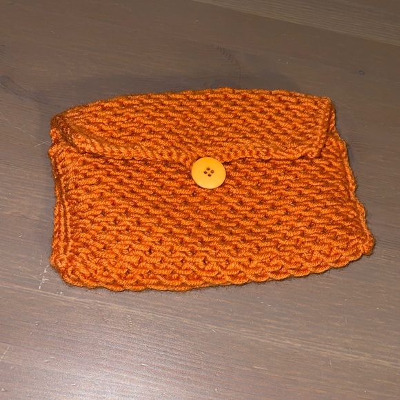 Vintage Handknit Orange Cosmetics / Purse Organization Pouch - Picture 2 of 7